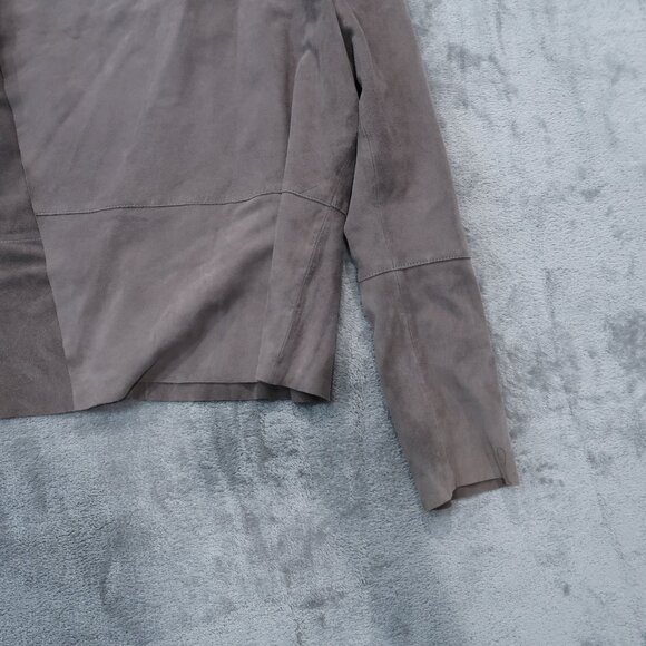 Mango Leather Jacket Womens Drape Front Suede Blazer Open Jacket Long Sleeve L - Picture 12 of 16